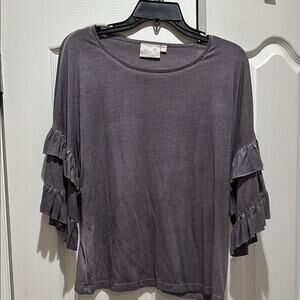 Dantelle S Gray Ruffle Sleeve Women's Top nwot cropped hemline